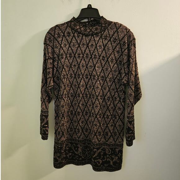 VINTAGE Pierre Cardin 70s or 80s Black & Gold Mock Neck Sweater Size Large - Picture 8 of 14